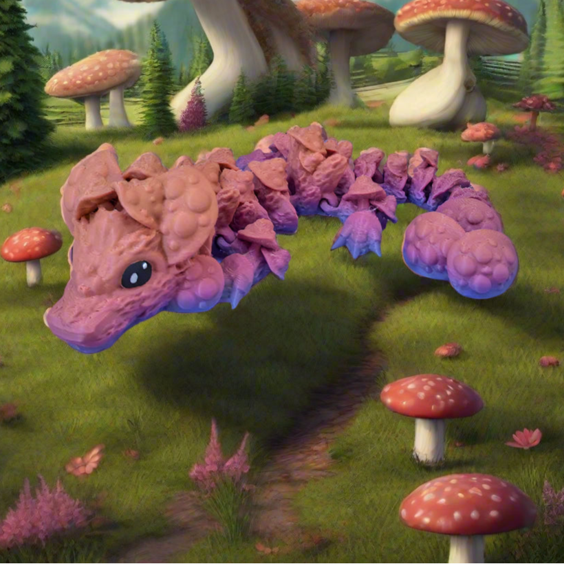 mushroom dragon on a generated mushroom background
